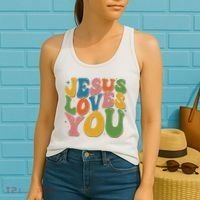 Jesus Loves You Retro Groovy Women's Tank Top thumb 2