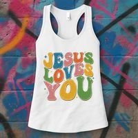 Jesus Loves You Retro Groovy Women's Tank Top thumb 3
