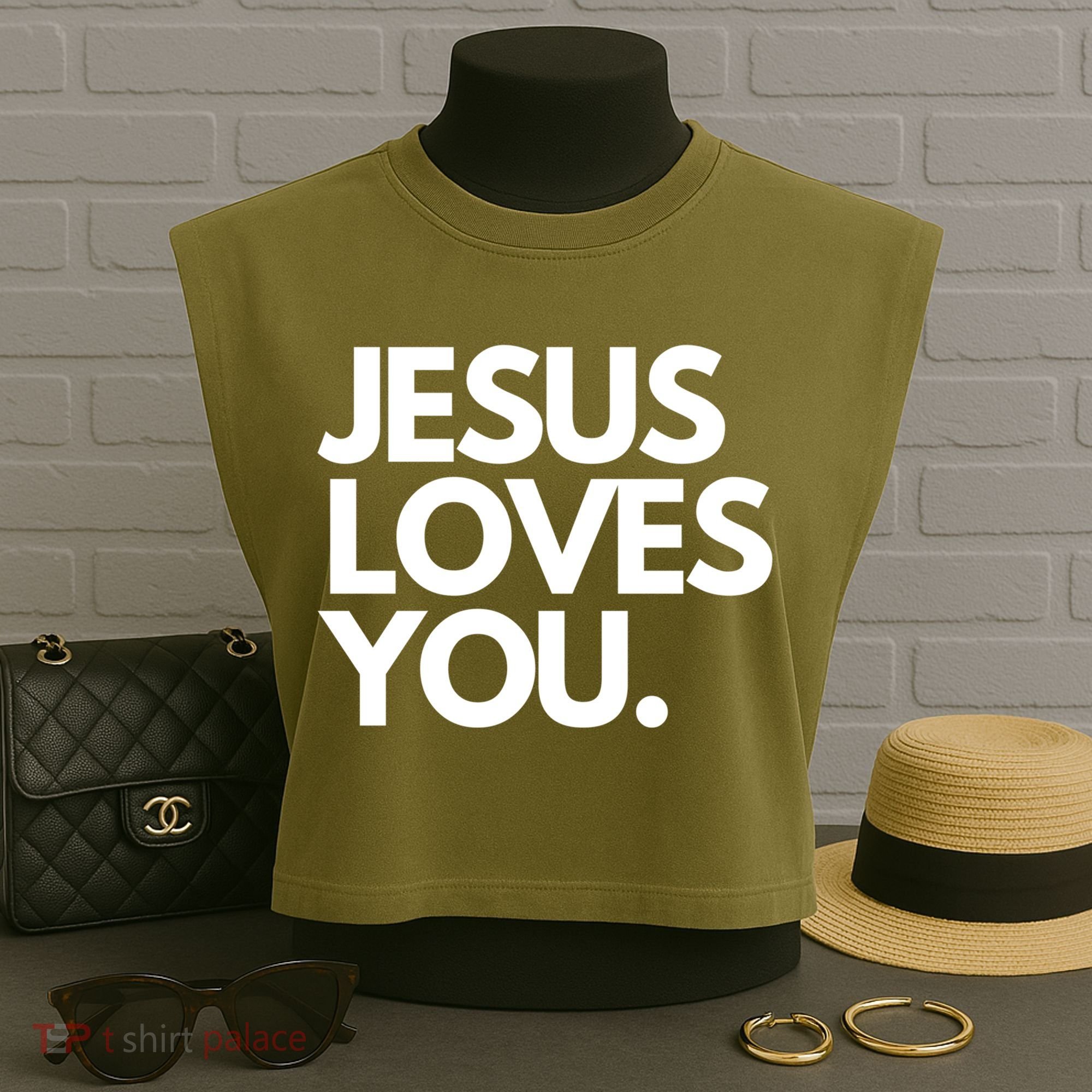 Jesus Loves You Christian Cute Gift Garment-Dyed Women's Muscle Tee