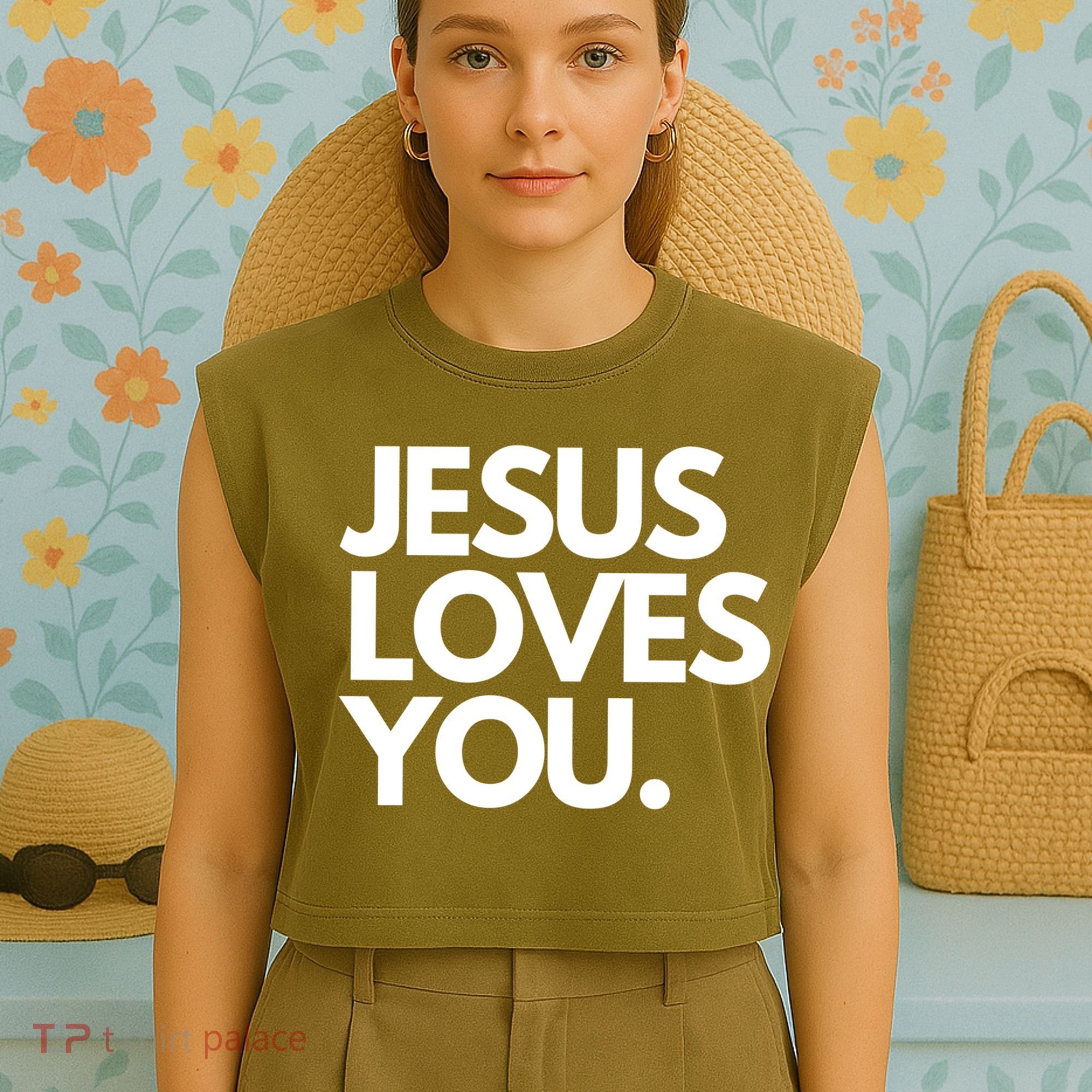 Jesus Loves You Christian Cute Gift Garment-Dyed Women's Muscle Tee