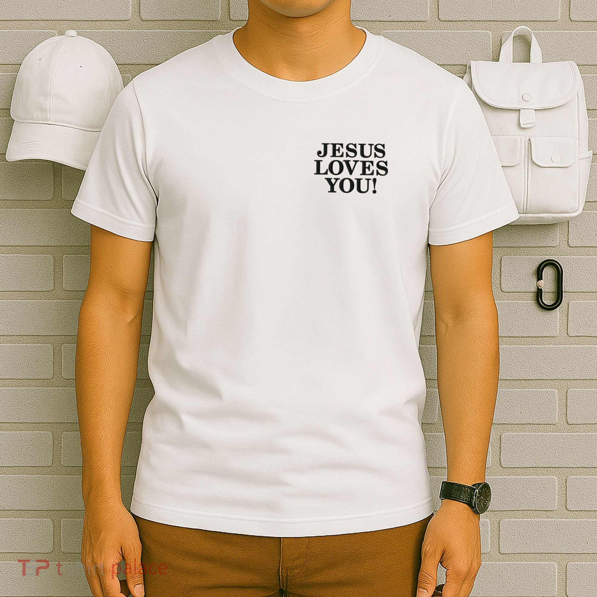 Jesus Loves You Christian Hope Faith Charity Black Embroidered Embroidered T-Shirt