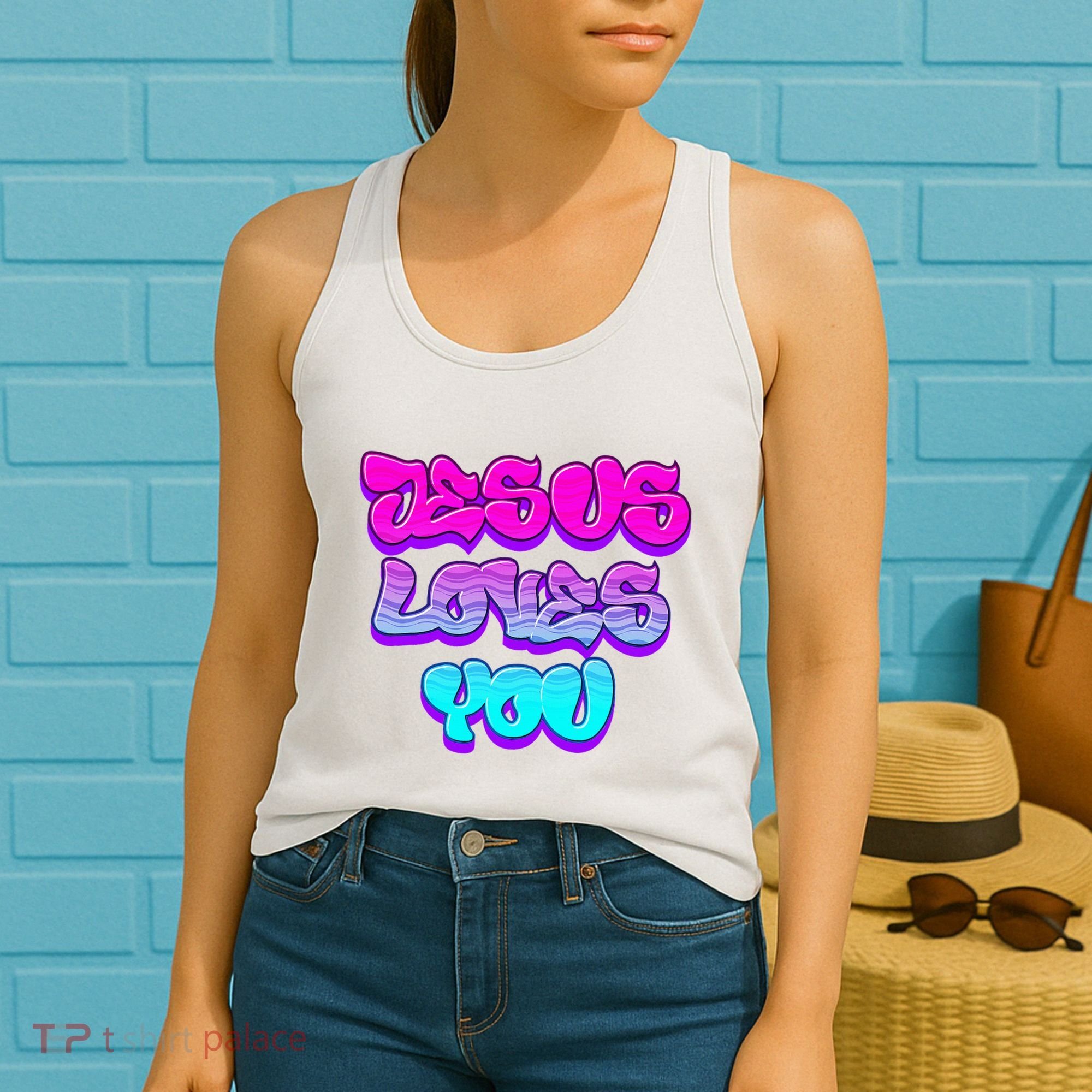 Jesus Loves You Graffiti Christian Women's Tank Top