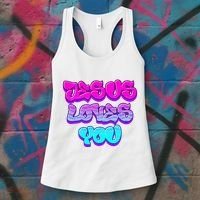 Jesus Loves You Graffiti Christian Women's Tank Top thumb 3