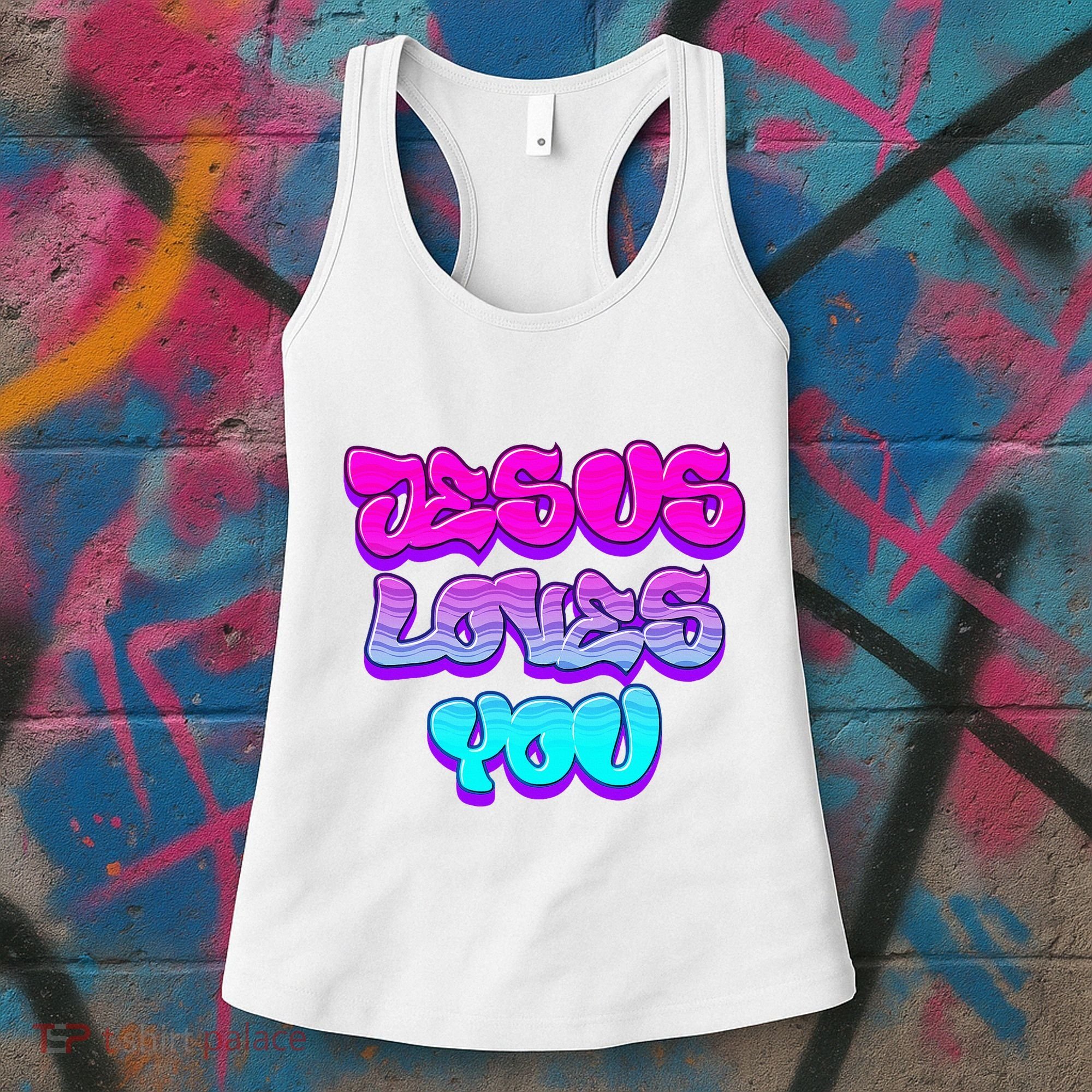 Jesus Loves You Graffiti Christian Women's Tank Top