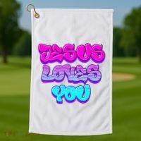 Jesus Loves You Graffiti Christian Golf Towel thumb 1