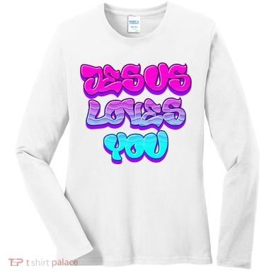 Jesus Loves You Graffiti Christian Women's Long Sleeve Shirt