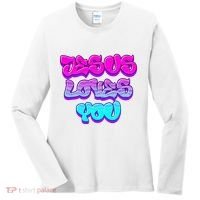 Jesus Loves You Graffiti Christian Women's Long Sleeve Shirt thumb 0