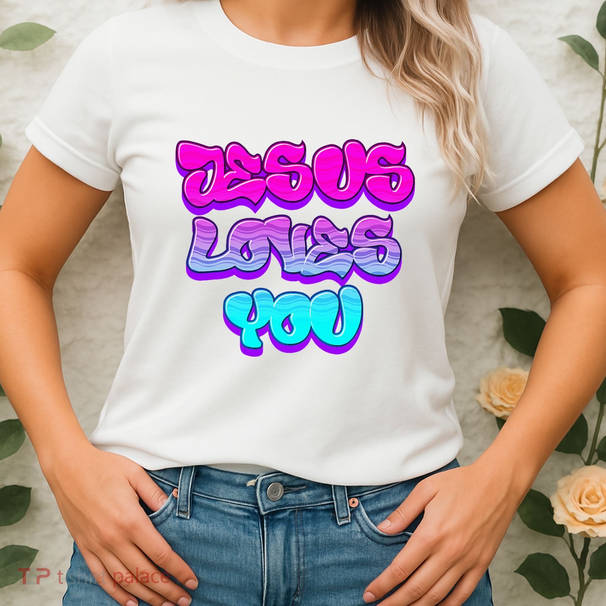 Jesus Loves You Graffiti Christian Women's T-Shirt