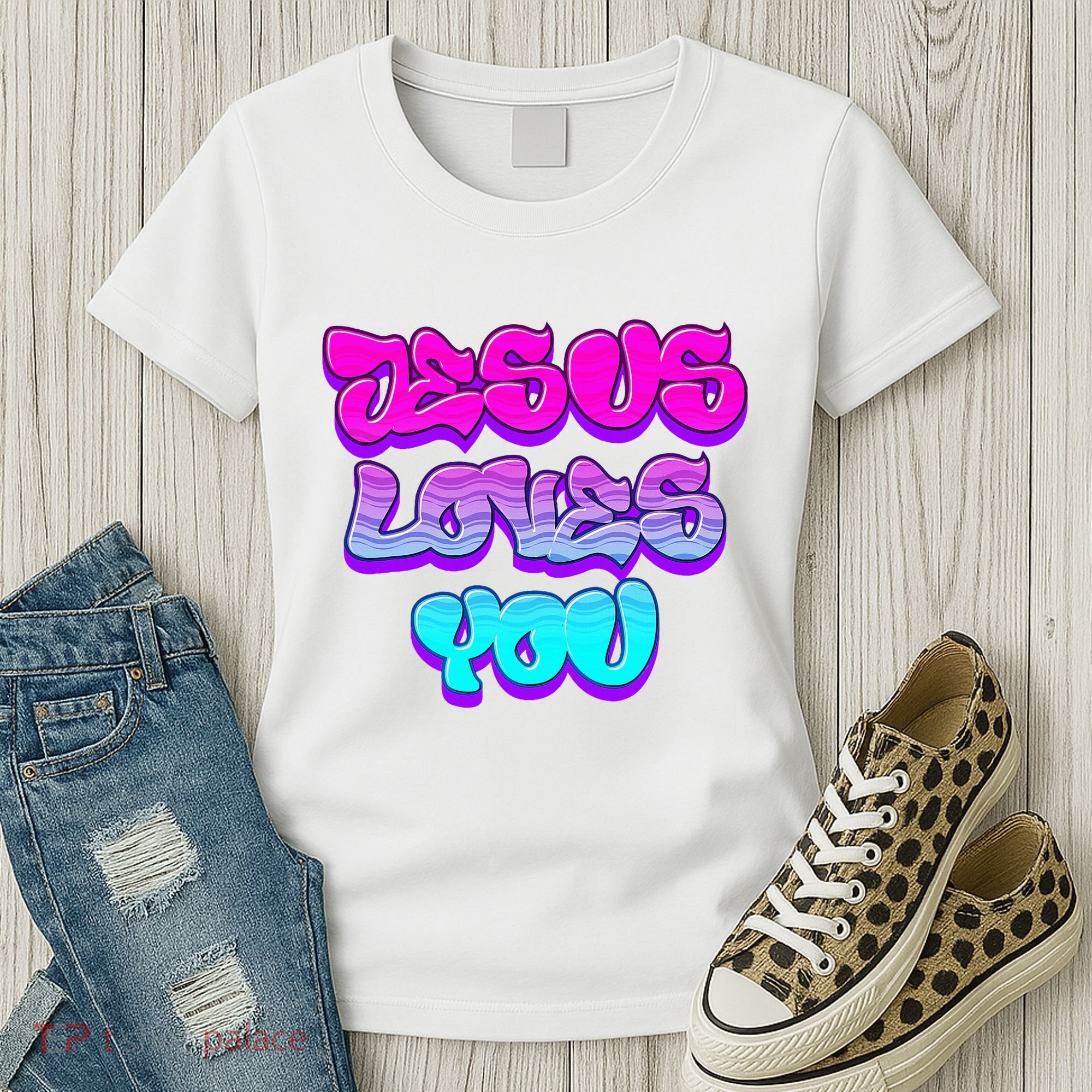 Jesus Loves You Graffiti Christian Women's T-Shirt