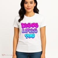 Jesus Loves You Graffiti Christian Women's T-Shirt thumb 4