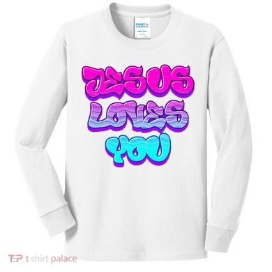 Jesus Loves You Graffiti Christian Kids Long Sleeve Shirt
