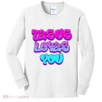Jesus Loves You Graffiti Christian Kids Long Sleeve Shirt thumb 0