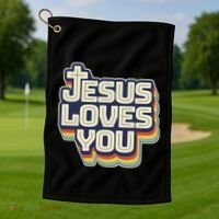 Jesus Loves You Christian Golf Towel thumb 1