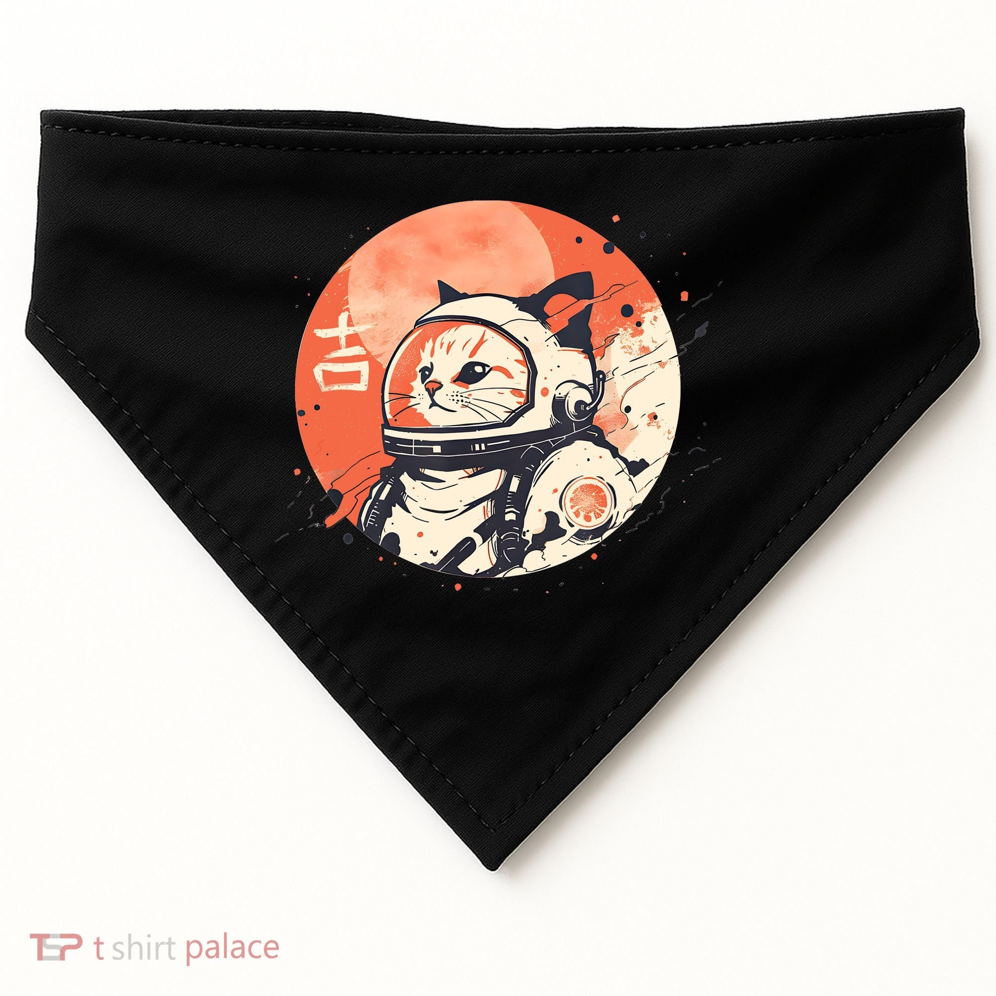 Japanese Minimalist 1950s Retro Space Cat Good Luck Kanji USA-Made Doggie Bandana