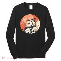 Japanese Minimalist 1950s Retro Space Cat Good Luck Kanji Long Sleeve Shirt thumb 0