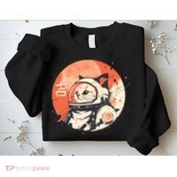 Japanese Minimalist 1950s Retro Space Cat Good Luck Kanji Sweatshirt thumb 2