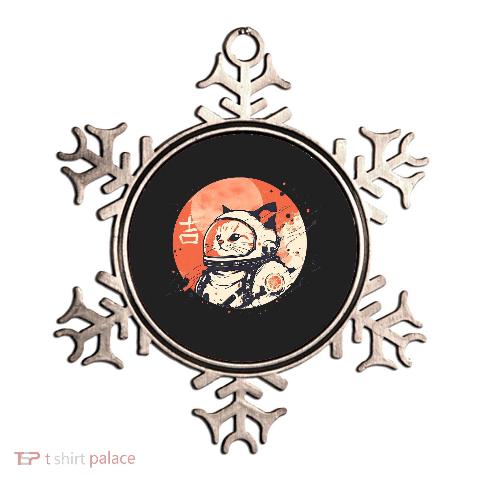 Japanese Minimalist 1950s Retro Space Cat Good Luck Kanji Ornament