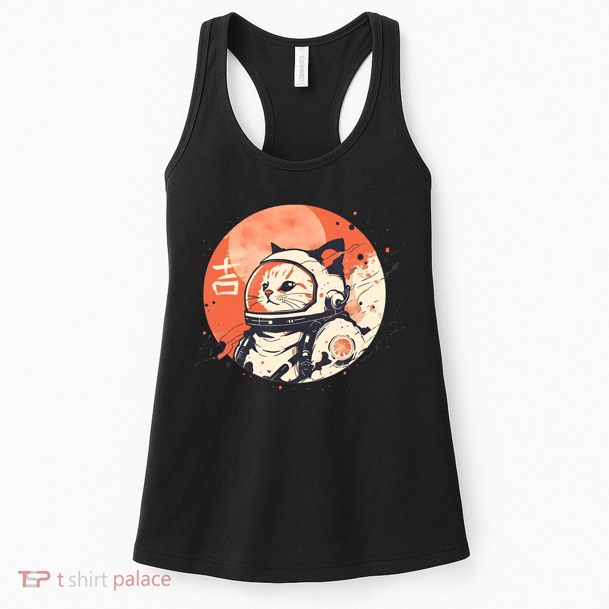 Japanese Minimalist 1950s Retro Space Cat Good Luck Kanji Women's Tank Top