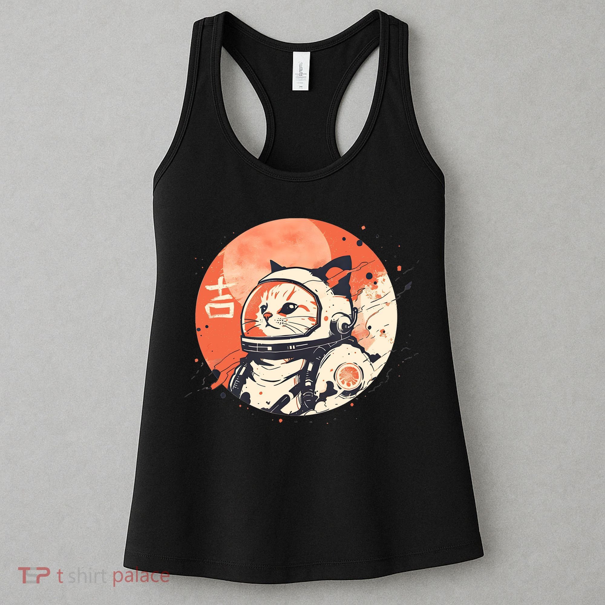 Japanese Minimalist 1950s Retro Space Cat Good Luck Kanji Women's Tank Top