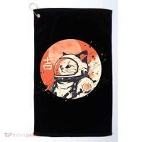 Japanese Minimalist 1950s Retro Space Cat Good Luck Kanji Golf Towel thumb 0