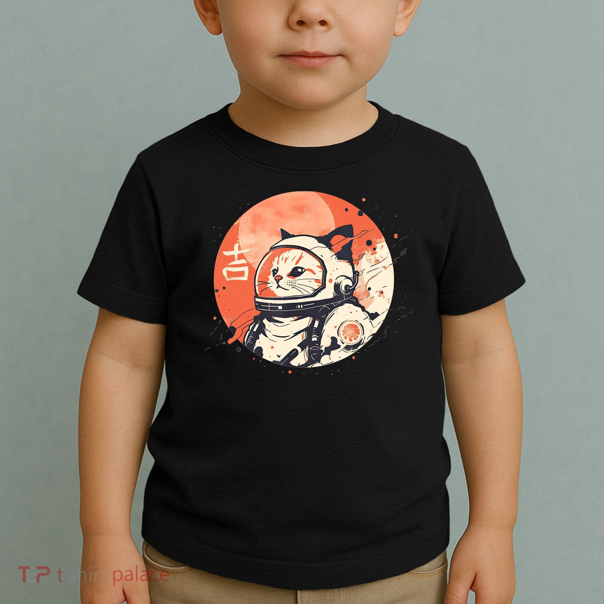 Japanese Minimalist 1950s Retro Space Cat Good Luck Kanji Toddler T-Shirt
