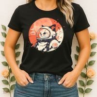 Japanese Minimalist 1950s Retro Space Cat Good Luck Kanji Women's T-Shirt thumb 2