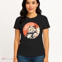 Japanese Minimalist 1950s Retro Space Cat Good Luck Kanji Women's T-Shirt thumb 4
