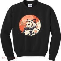 Japanese Minimalist 1950s Retro Space Cat Good Luck Kanji Kids Sweatshirt thumb 0