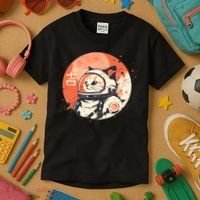 Japanese Minimalist 1950s Retro Space Cat Good Luck Kanji Kids T-Shirt thumb 3