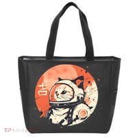 Japanese Minimalist 1950s Retro Space Cat Good Luck Kanji Tote Bag thumb 0