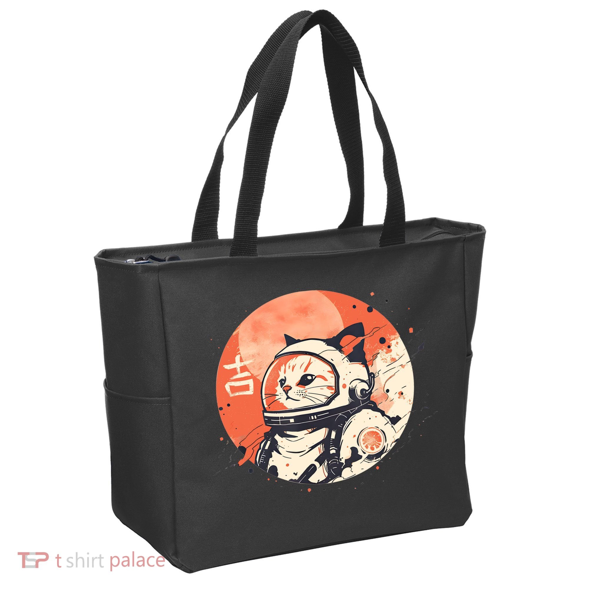 Japanese Minimalist 1950s Retro Space Cat Good Luck Kanji Tote Bag