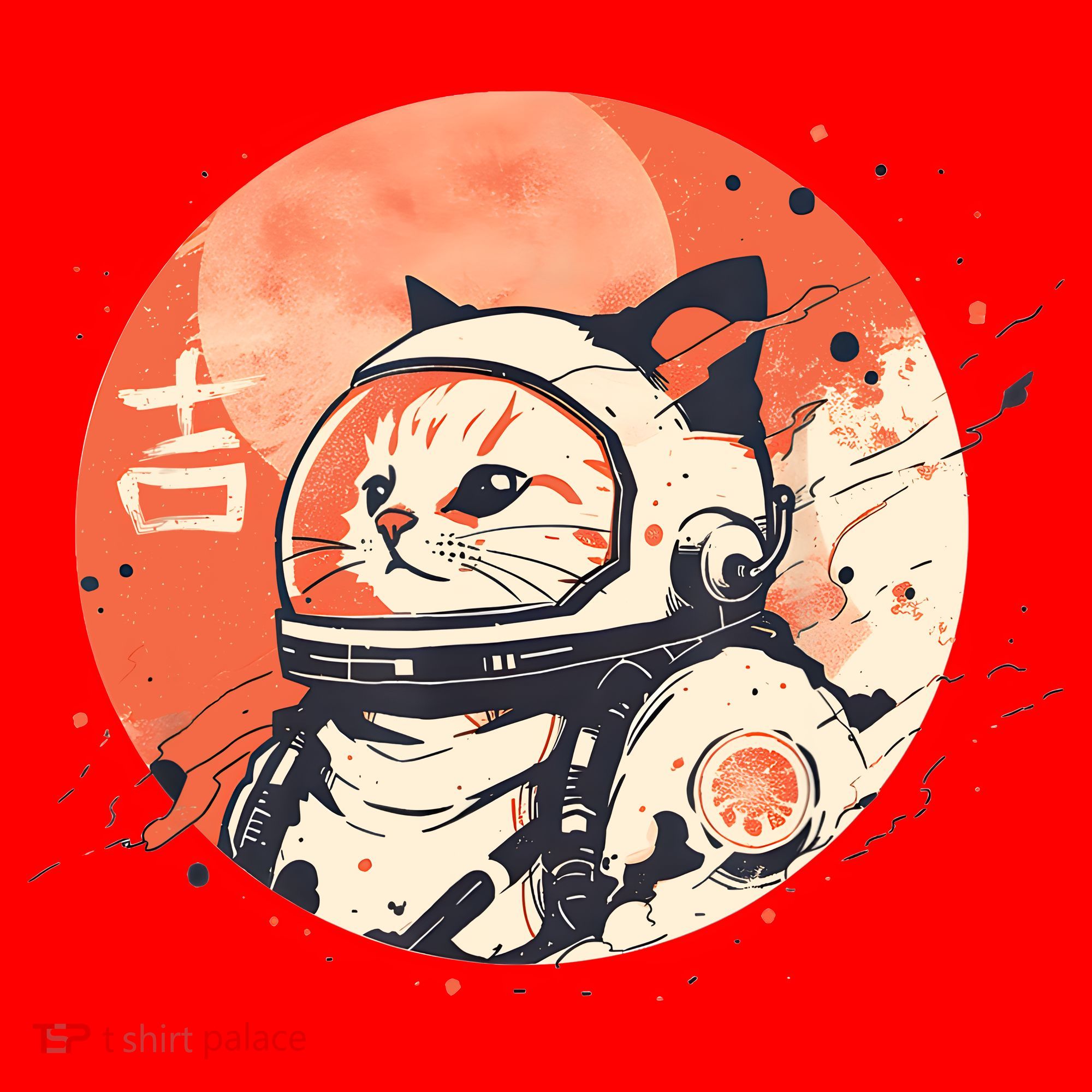 Japanese Minimalist 1950s Retro Space Cat Good Luck Kanji Santa Hat