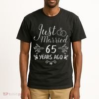 Just Married 65 Years Ago 65th Wedding Anniversary Couple Tall T-Shirt thumb 2