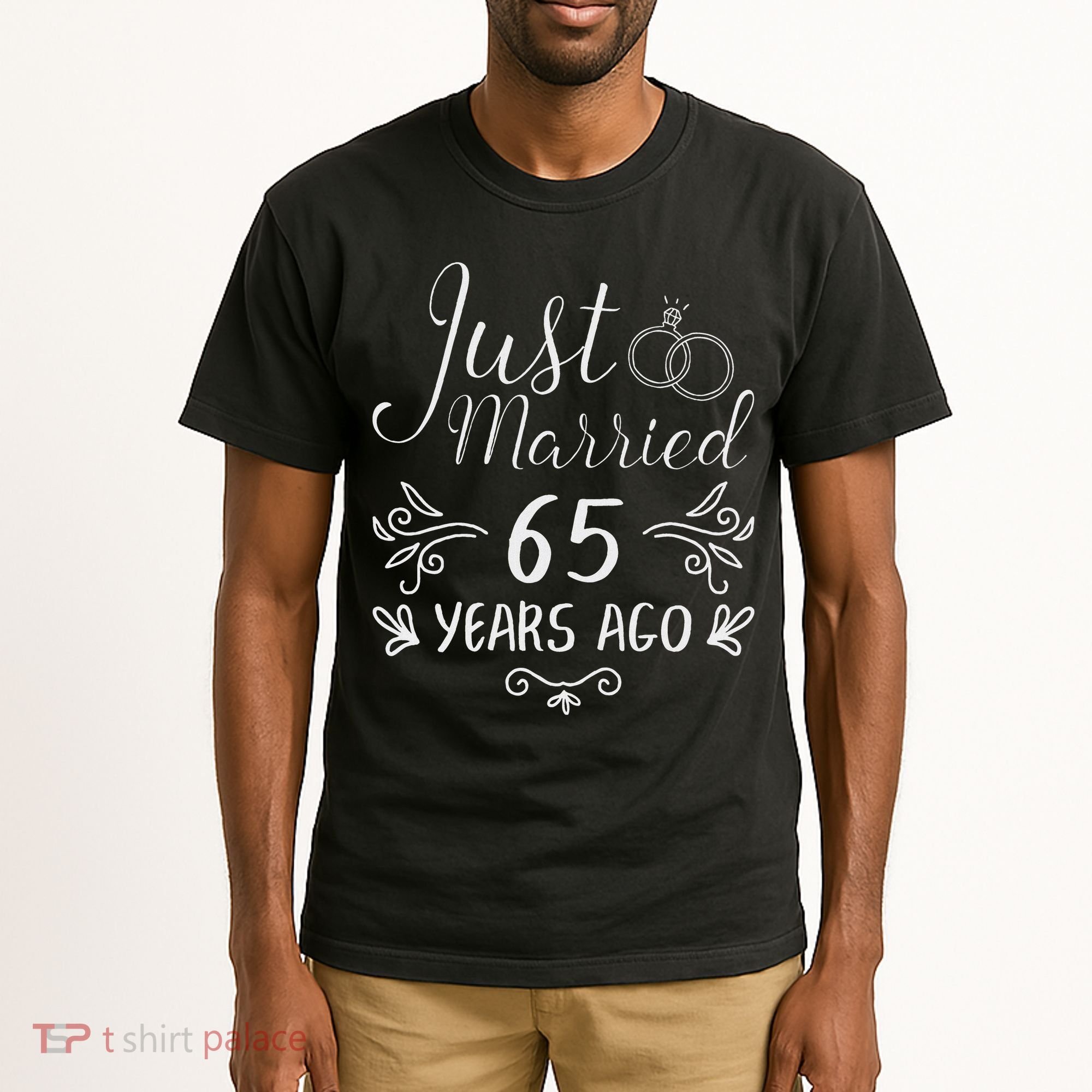 Just Married 65 Years Ago 65th Wedding Anniversary Couple Tall T-Shirt
