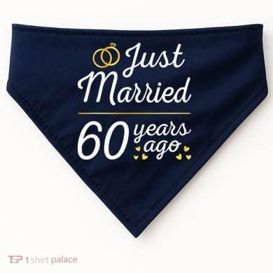 Just Married 60 Years Ago 60th Wedding Anniversary Matching USA-Made Doggie Bandana