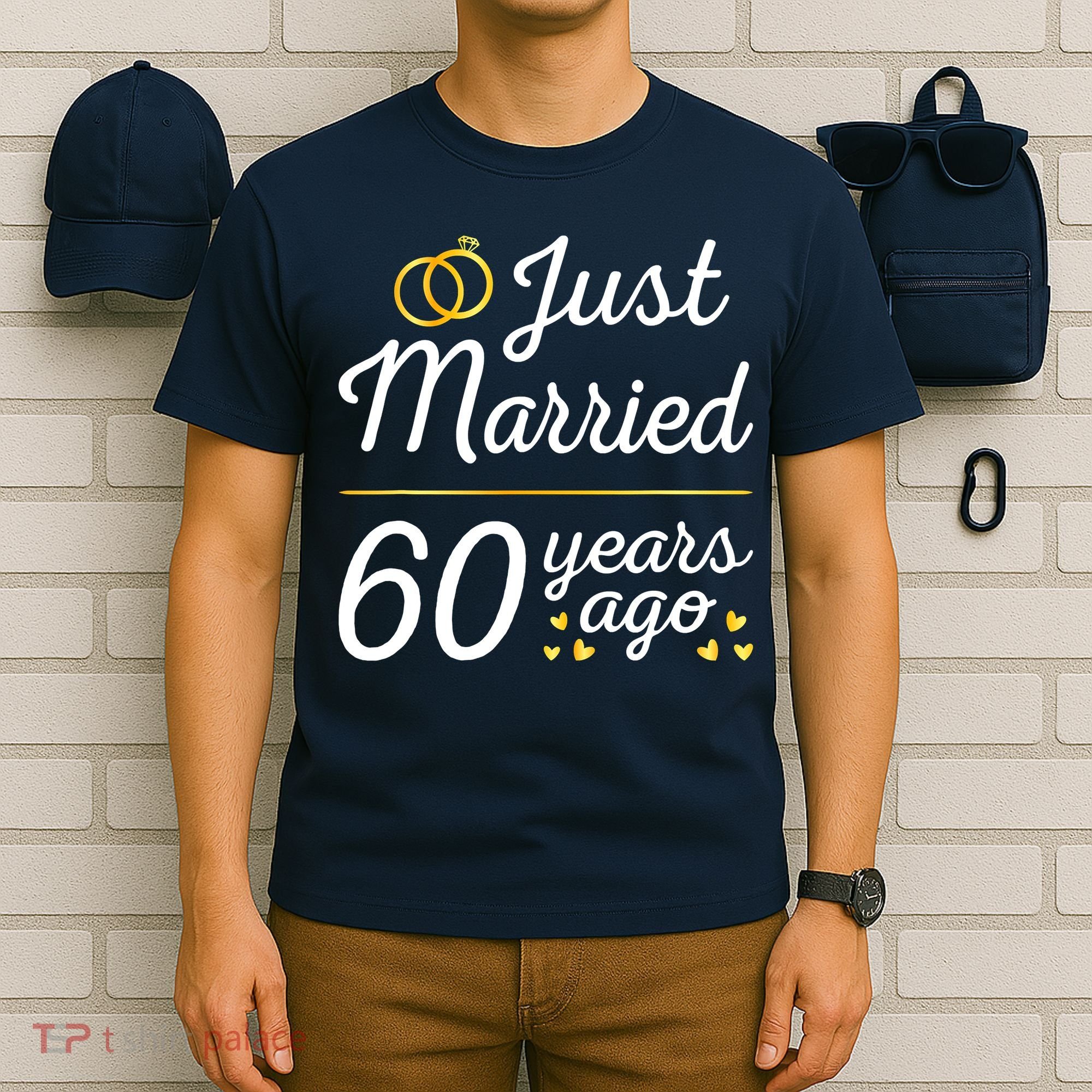 Just Married 60 Years Ago 60th Wedding Anniversary Matching T-Shirt