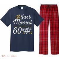 Just Married 60 Years Ago 60th Wedding Anniversary Matching Pajama Set thumb 0