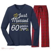 Just Married 60 Years Ago 60th Wedding Anniversary Matching Women's Long Sleeve Flannel Pajama Set  thumb 0