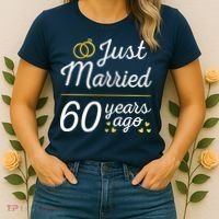 Just Married 60 Years Ago 60th Wedding Anniversary Matching Women's T-Shirt thumb 2