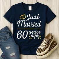 Just Married 60 Years Ago 60th Wedding Anniversary Matching Women's T-Shirt thumb 3