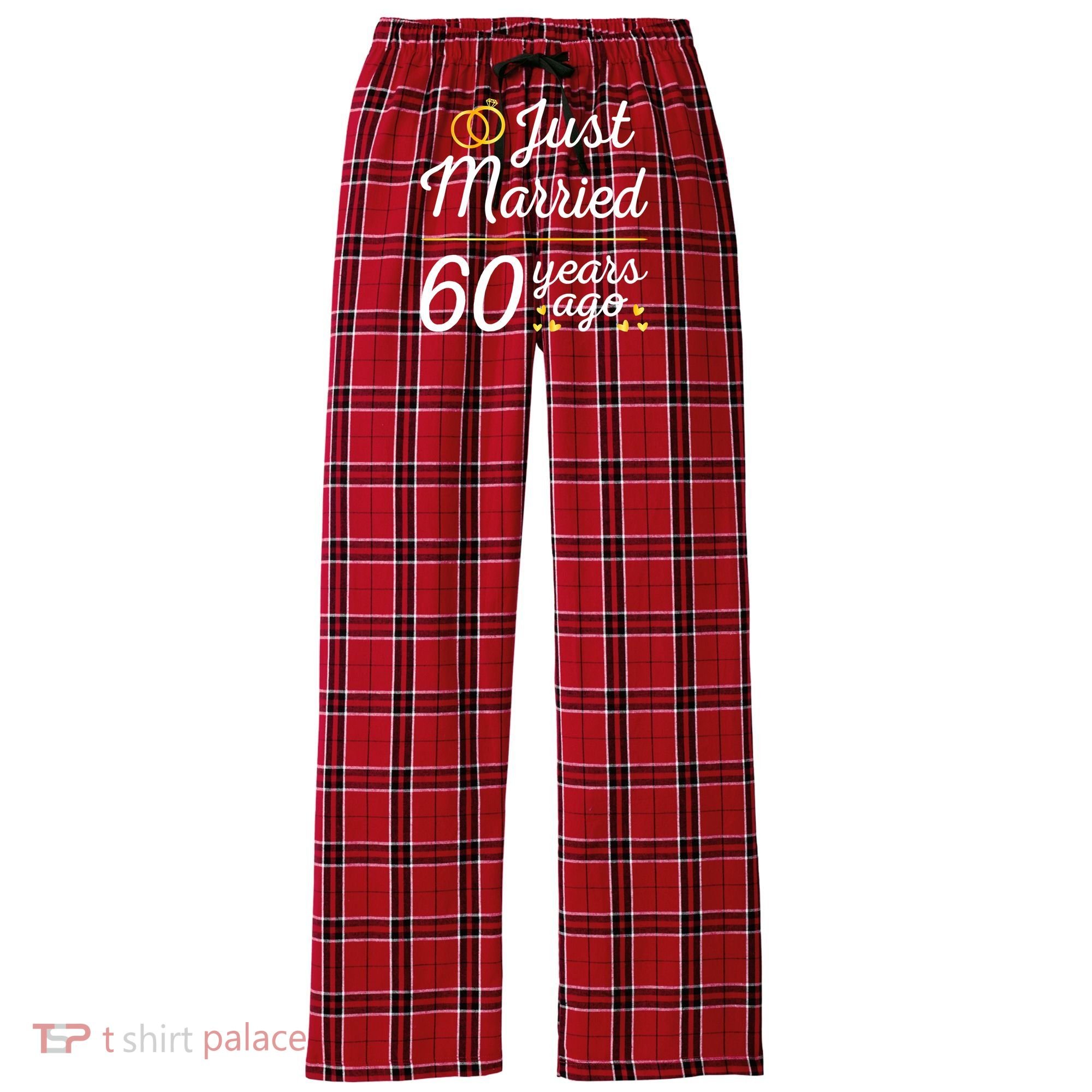 Just Married 60 Years Ago 60th Wedding Anniversary Matching Women's Flannel Plaid Pajama Pants