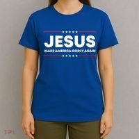 Jesus Make America Godly Again Patriotic Christian Faith Usa Gift T-Shirt thumb 4