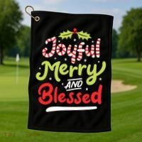 Joyful Merry And Blessed Christmas Xmas Holiday Golf Towel thumb 1