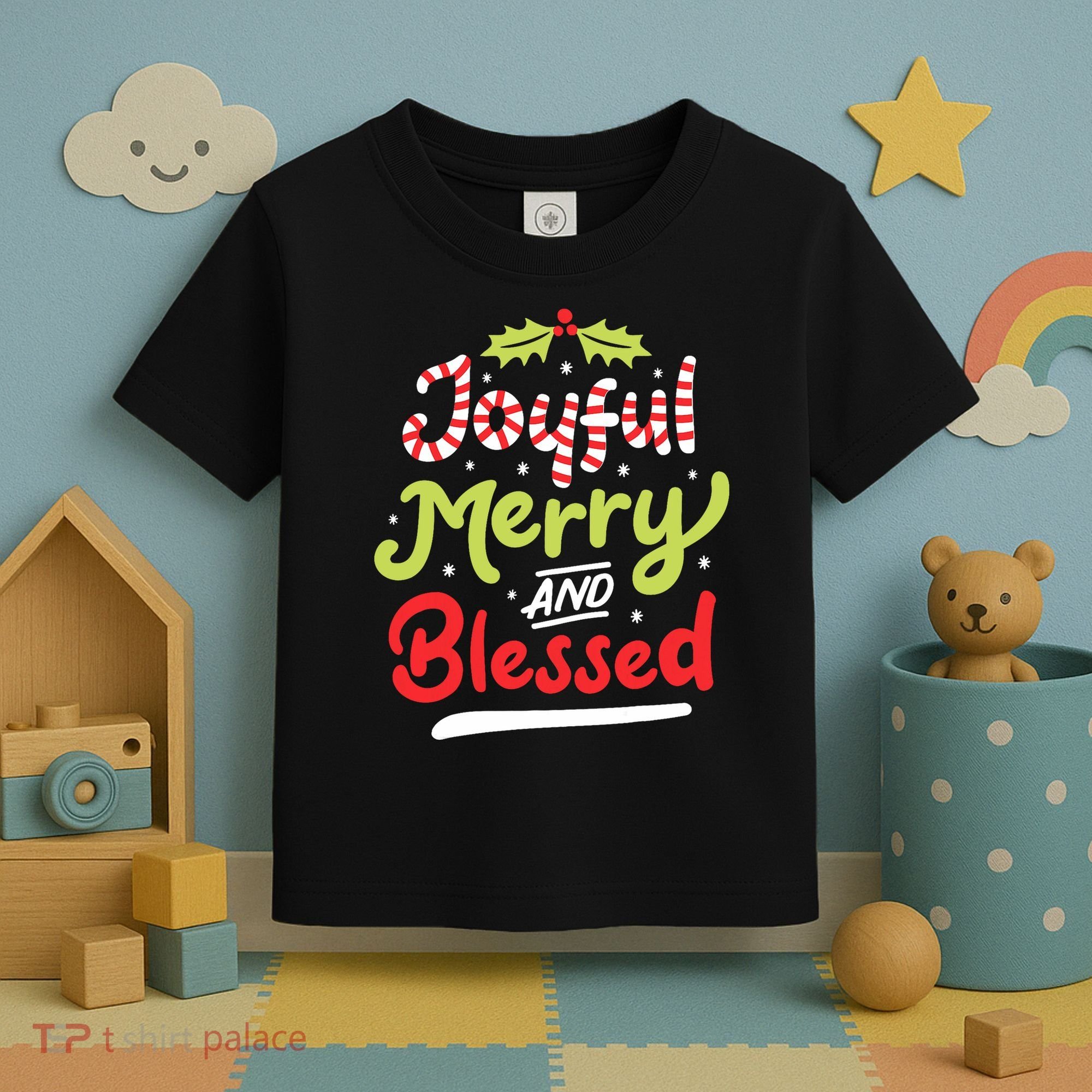 Joyful Merry And Blessed Christmas Xmas Holiday Toddler T-Shirt