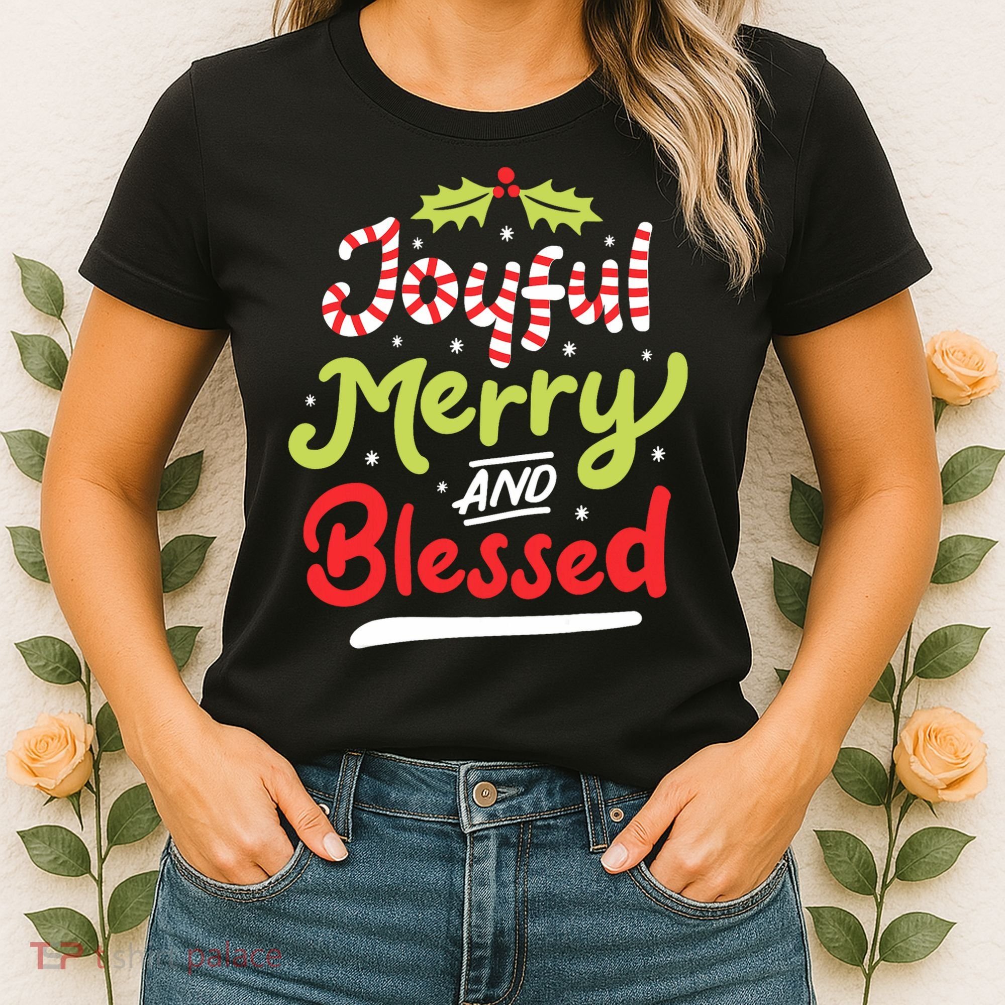 Joyful Merry And Blessed Christmas Xmas Holiday Women's T-Shirt