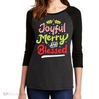Joyful Merry And Blessed Christmas Xmas Holiday Women's Tri-Blend 3/4-Sleeve Raglan Shirt thumb 2