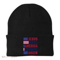 Jesus Make America Faithful Again - Patriotic American Flag Beanie thumb 0