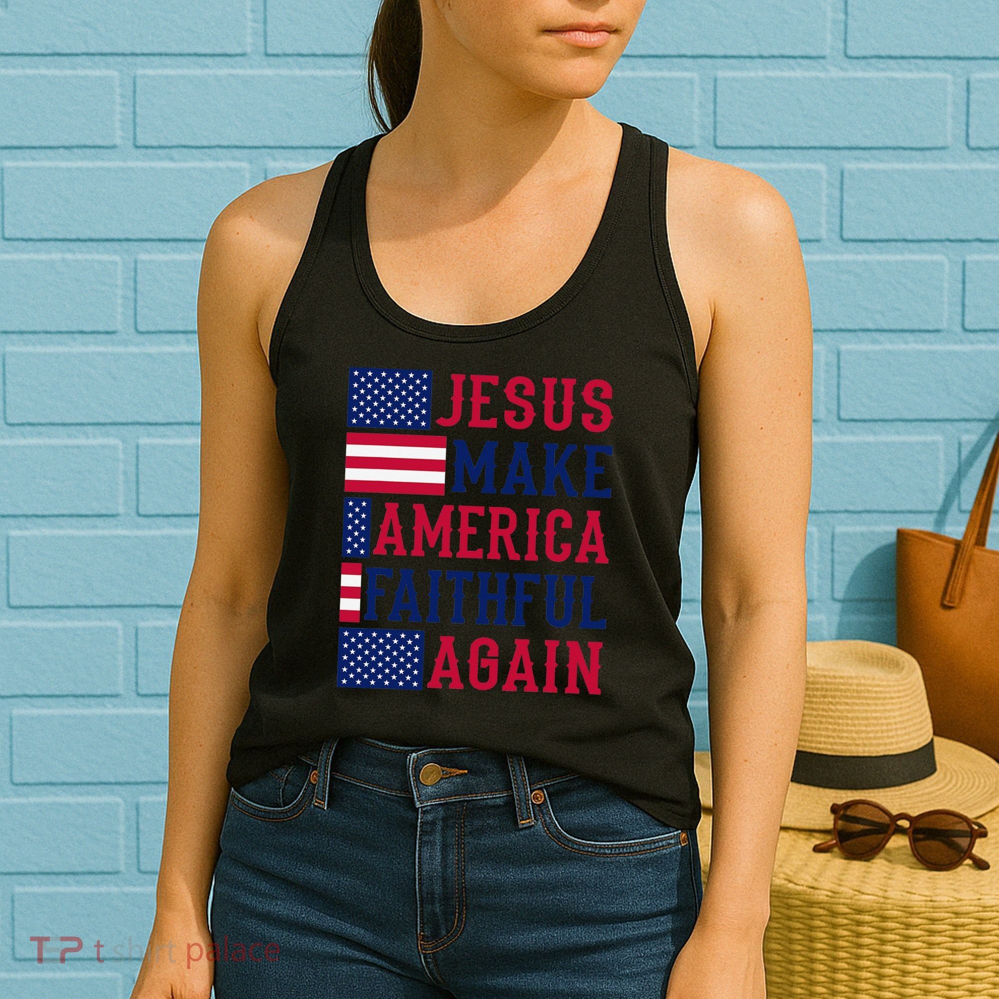 Jesus Make America Faithful Again - Patriotic American Flag Women's Tank Top