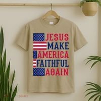 Jesus Make America Faithful Again - Patriotic American Flag T-Shirt thumb 2