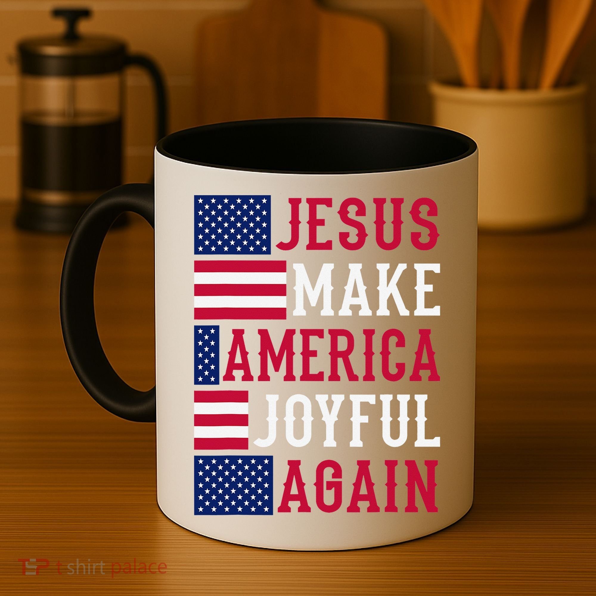 Jesus Make America Joyful Again - American Flag - Christian Coffee Mug